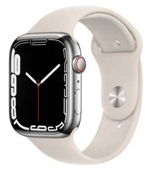 Apple Watch Series 7 (GPS & Cellular, 45mm) Silver Stainless Steel Case with Starlight Sport Band (Pre-owned)