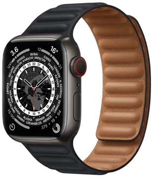 Apple Watch Series 7 (GPS & Cellular, 45mm) Space Black Titanium Case with Midnight Leather Link (Pre-owned)