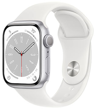 Apple Watch Series 8 (GPS, 41mm) Silver Aluminum Case with White Sport Band (Pre-owned)