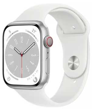Apple Watch Series 8 (GPS & Cellular, 45mm) Silver Aluminium Case With White Sport Band (Pre-owned)