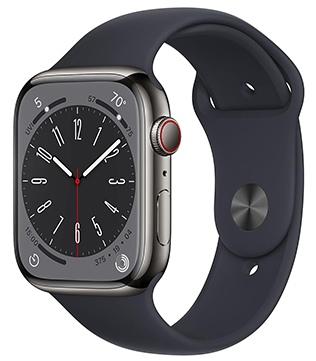 Apple Watch Series 8 (GPS & Cellular, 45mm) Stainless Steel Case With Midnight Sport Band Smart Watch (Pre-owned)