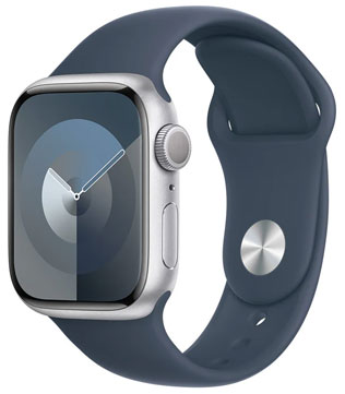 Apple Watch Series 9 (GPS 41mm) Silver Aluminum With Storm Blue Sport Band (Pre-owned)