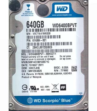 Western Digital 640GB 5400RPM (WD6400BPVT) Internal Hard Disk Drive (Pre-owned)